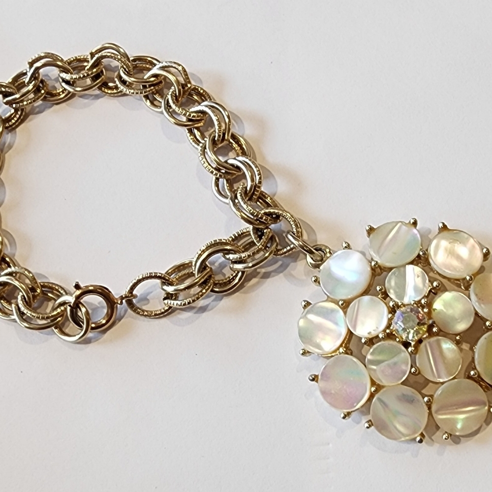 Vintage 50s Gold and Mother Of Pearl Charm Bracelet